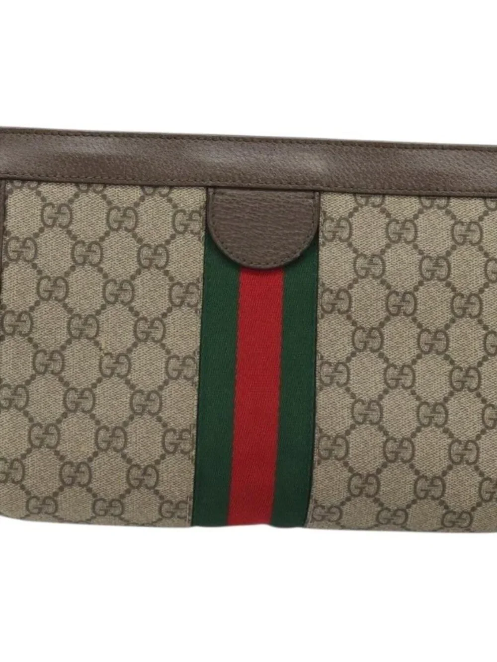 GUCCI GG Supreme Web Sherry Line Chain Bag PVC Beige Gold 503877 Auth mr1659